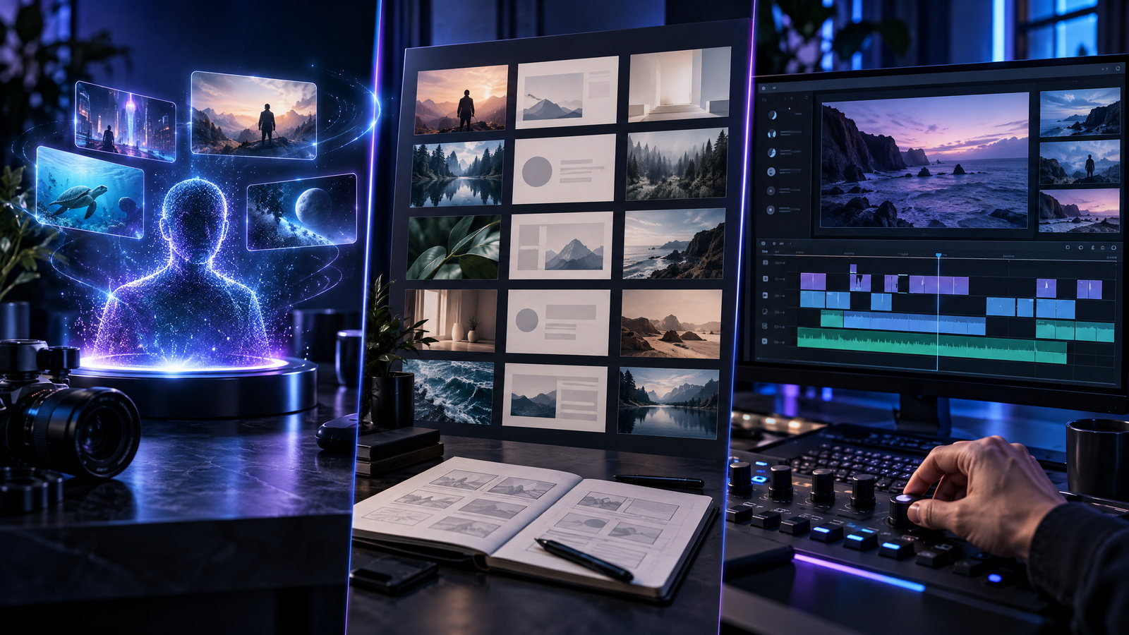 A row of digital video editing and creation tools arranged on a screen for comparing production workflows.