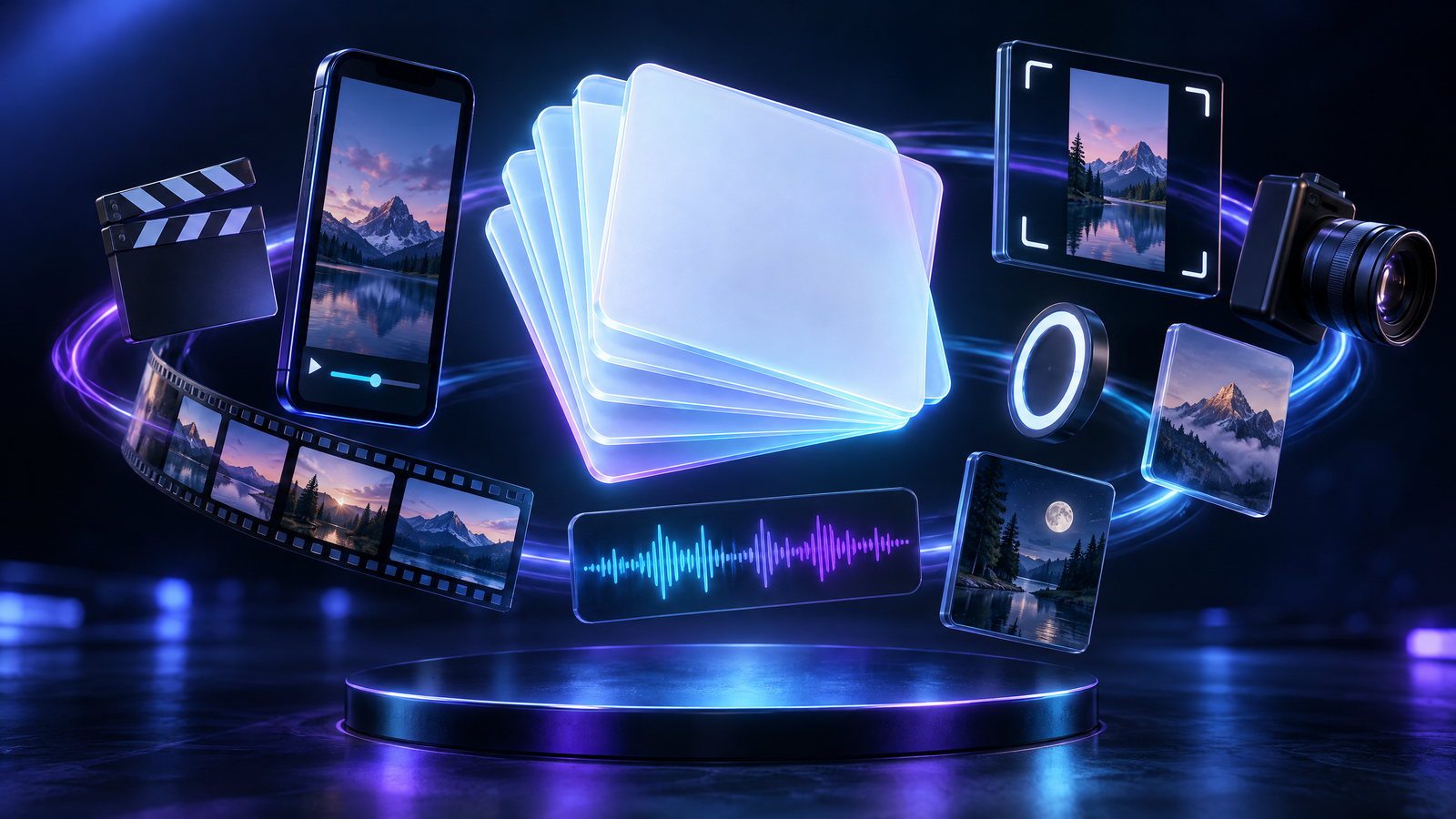 A glowing prompt card beside a smartphone, representing reusable prompts for short-form video creation.
